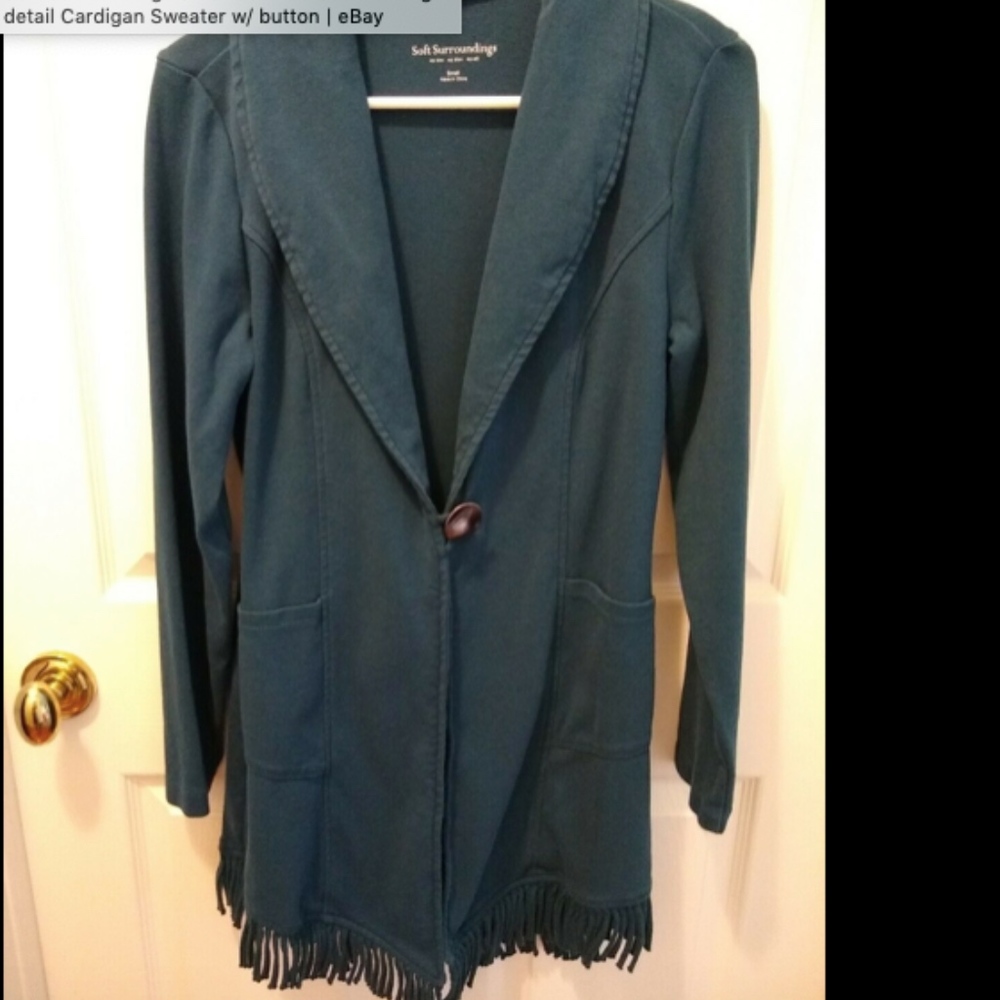 Soft Surroundings Sz S Teal Fringe Cardigan